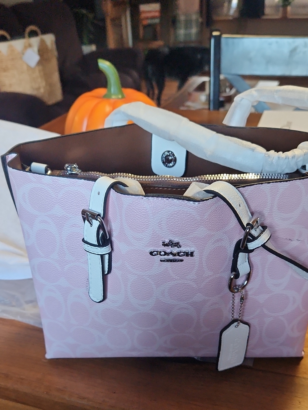 Fashion to Figure Pink and White Signature Tote Bag